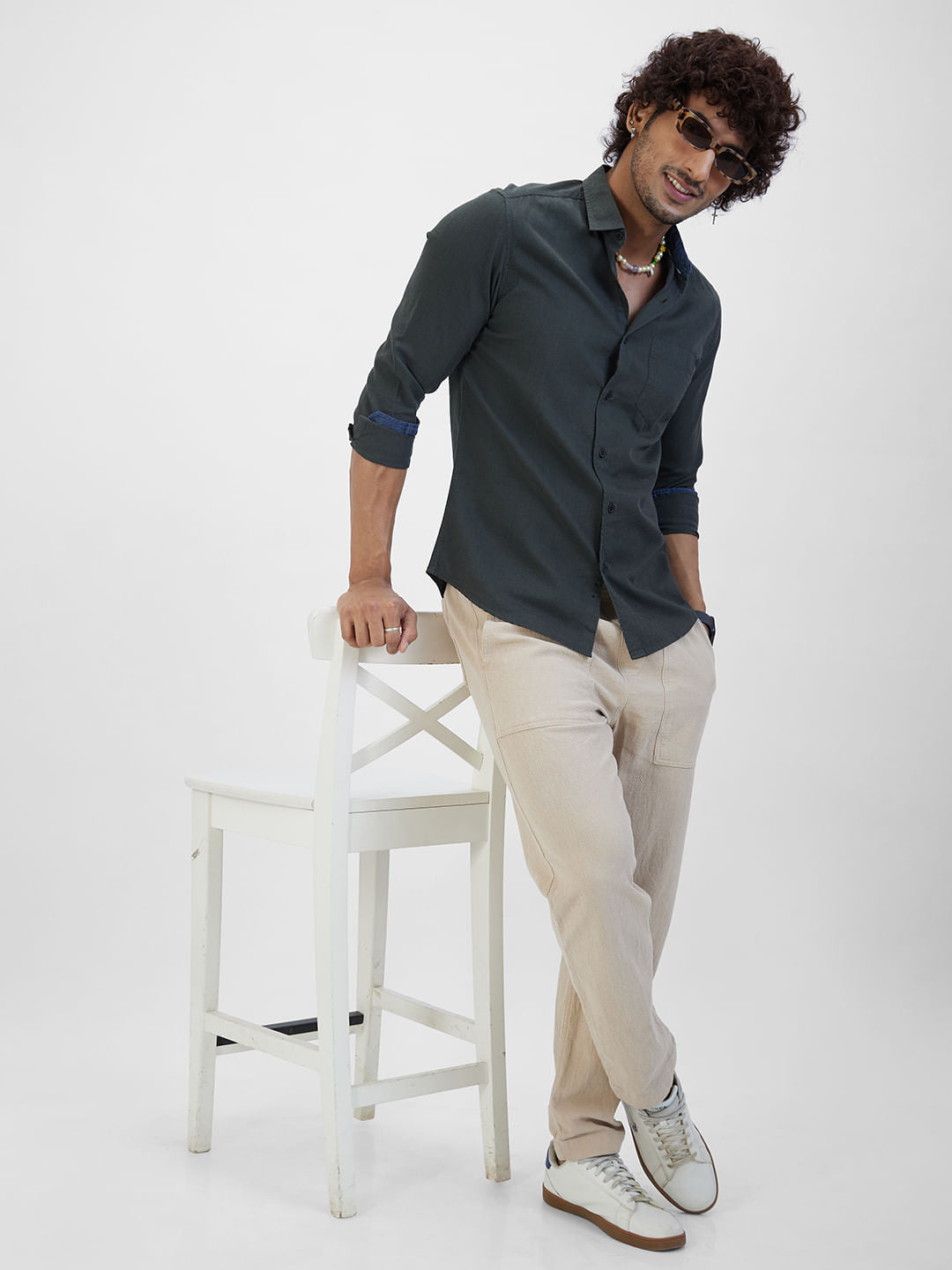 Olive Textured Casual Shirt