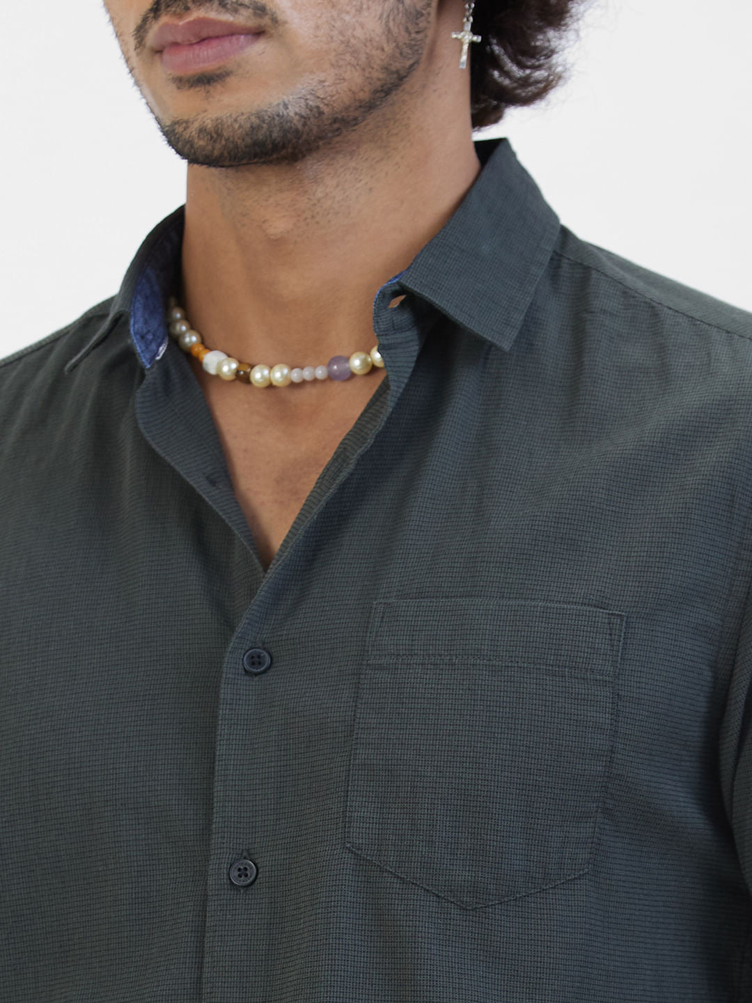 Olive Textured Casual Shirt