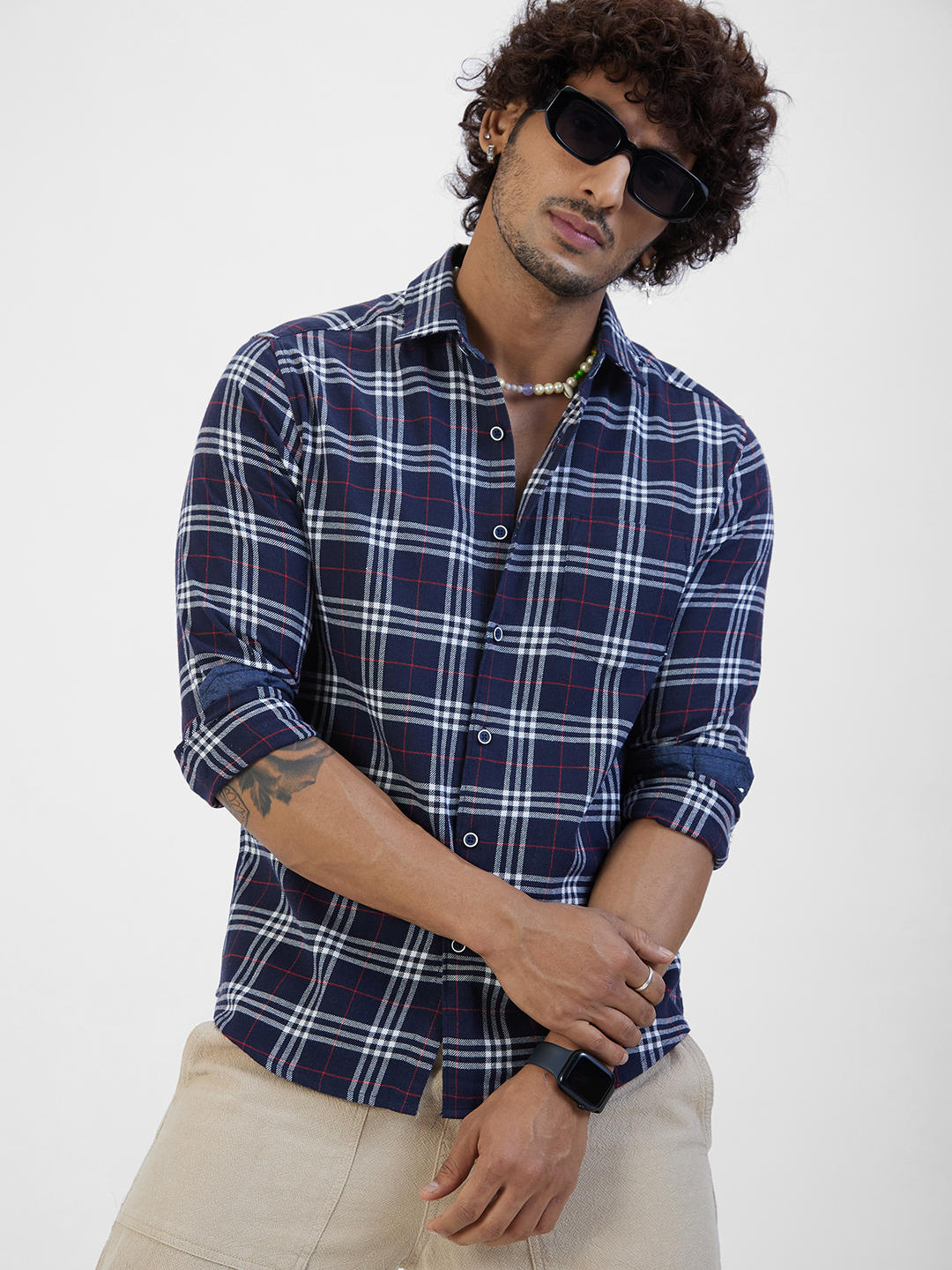 Navy & White Checkered Shirt