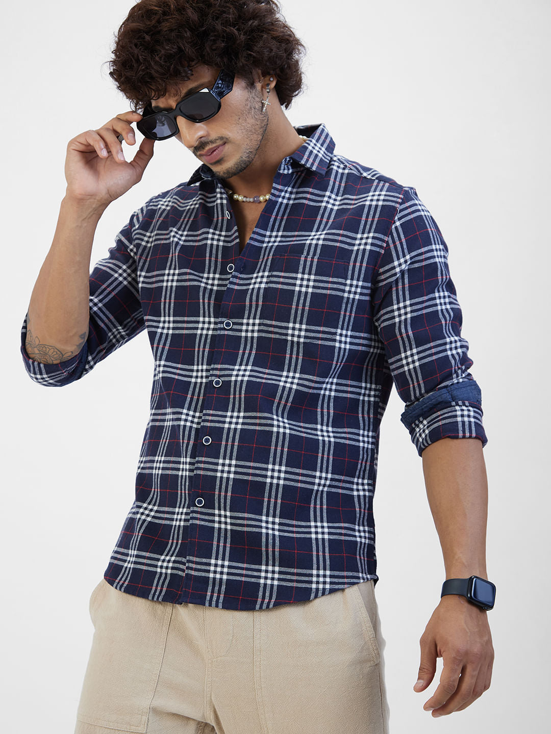 Navy & White Checkered Shirt