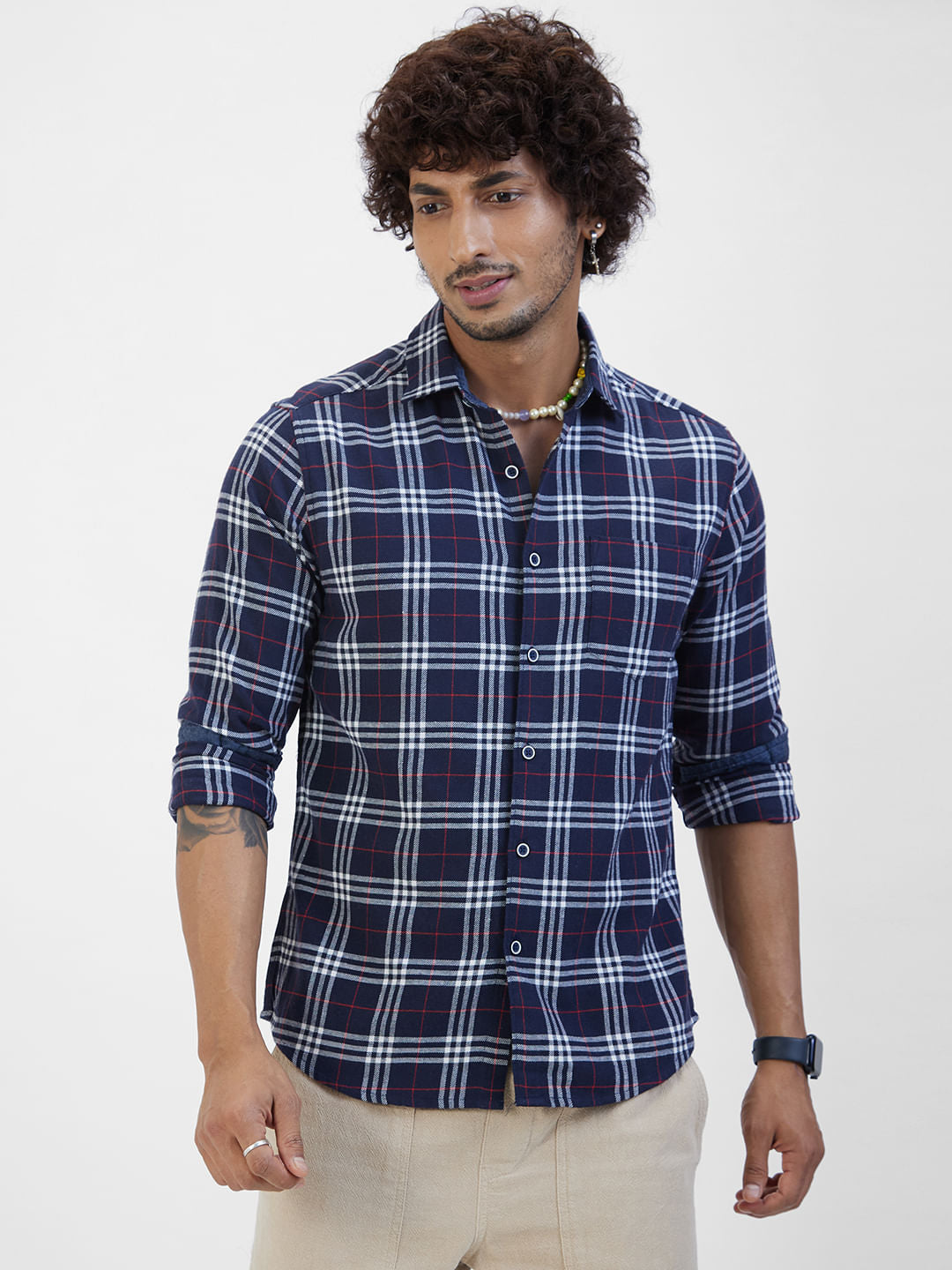 Navy & White Checkered Shirt