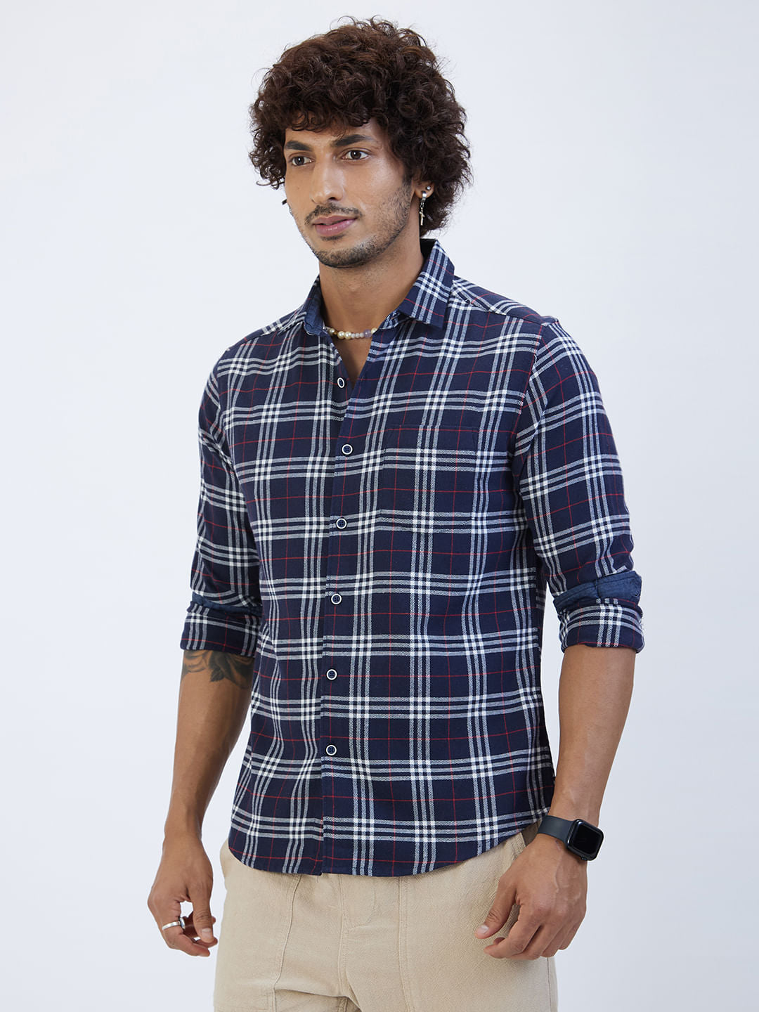 Navy & White Checkered Shirt