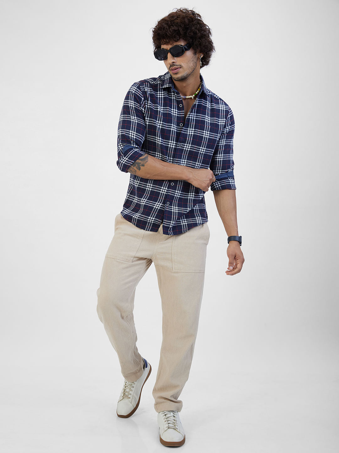 Navy & White Checkered Shirt
