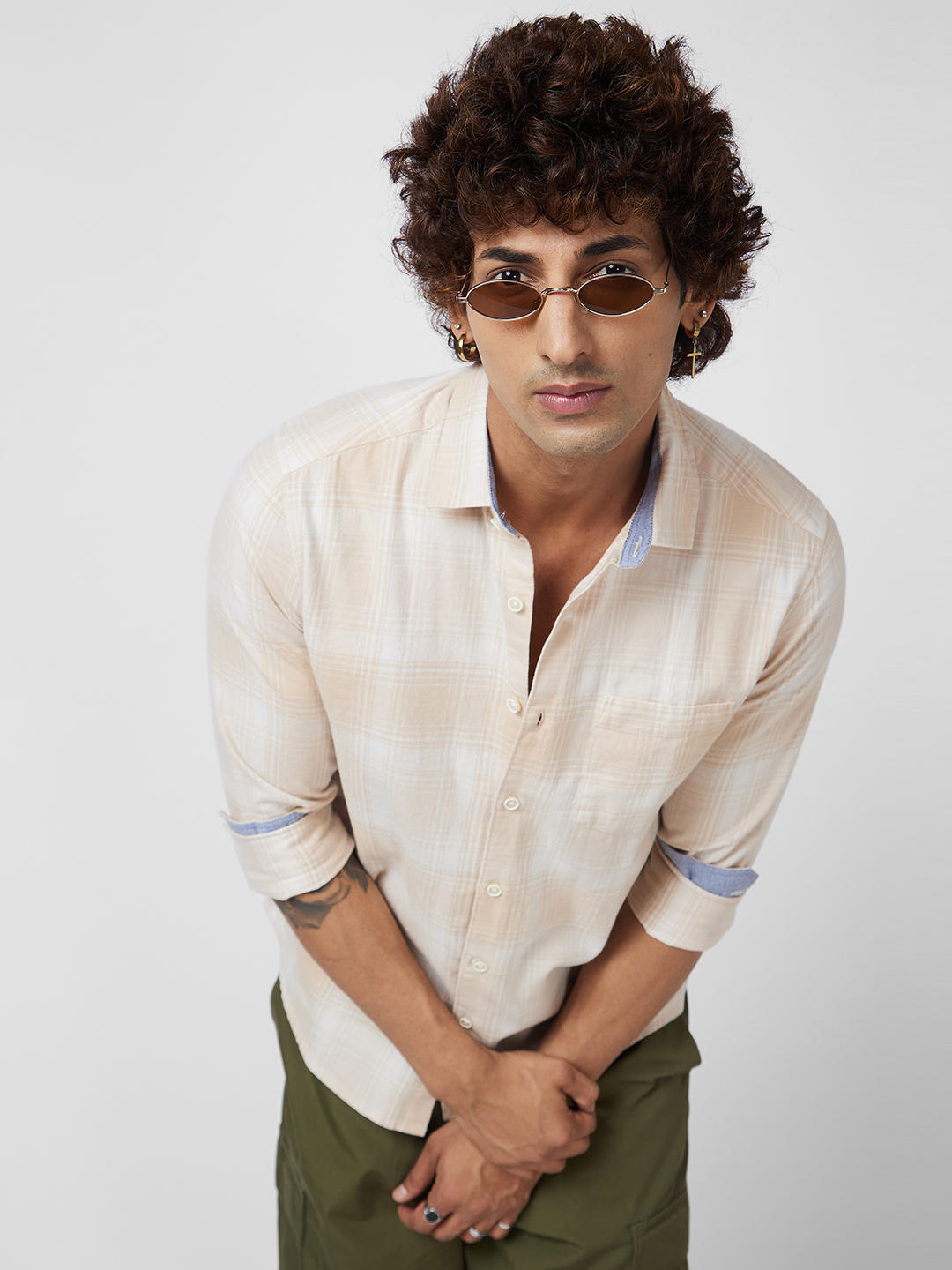 Beige Flannel Checkered Shirt