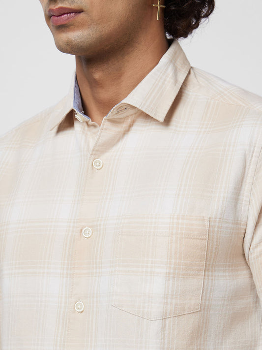 Beige Flannel Checkered Shirt