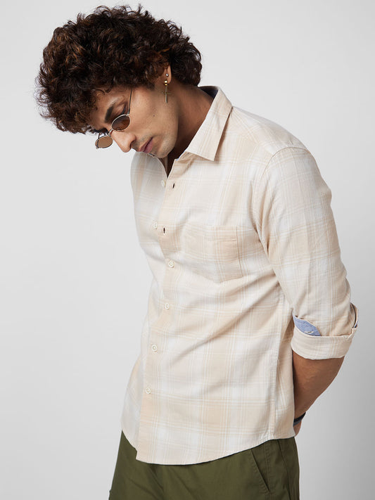 Beige Flannel Checkered Shirt