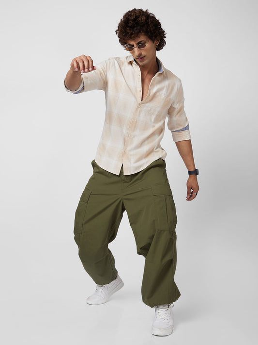 Beige Flannel Checkered Shirt