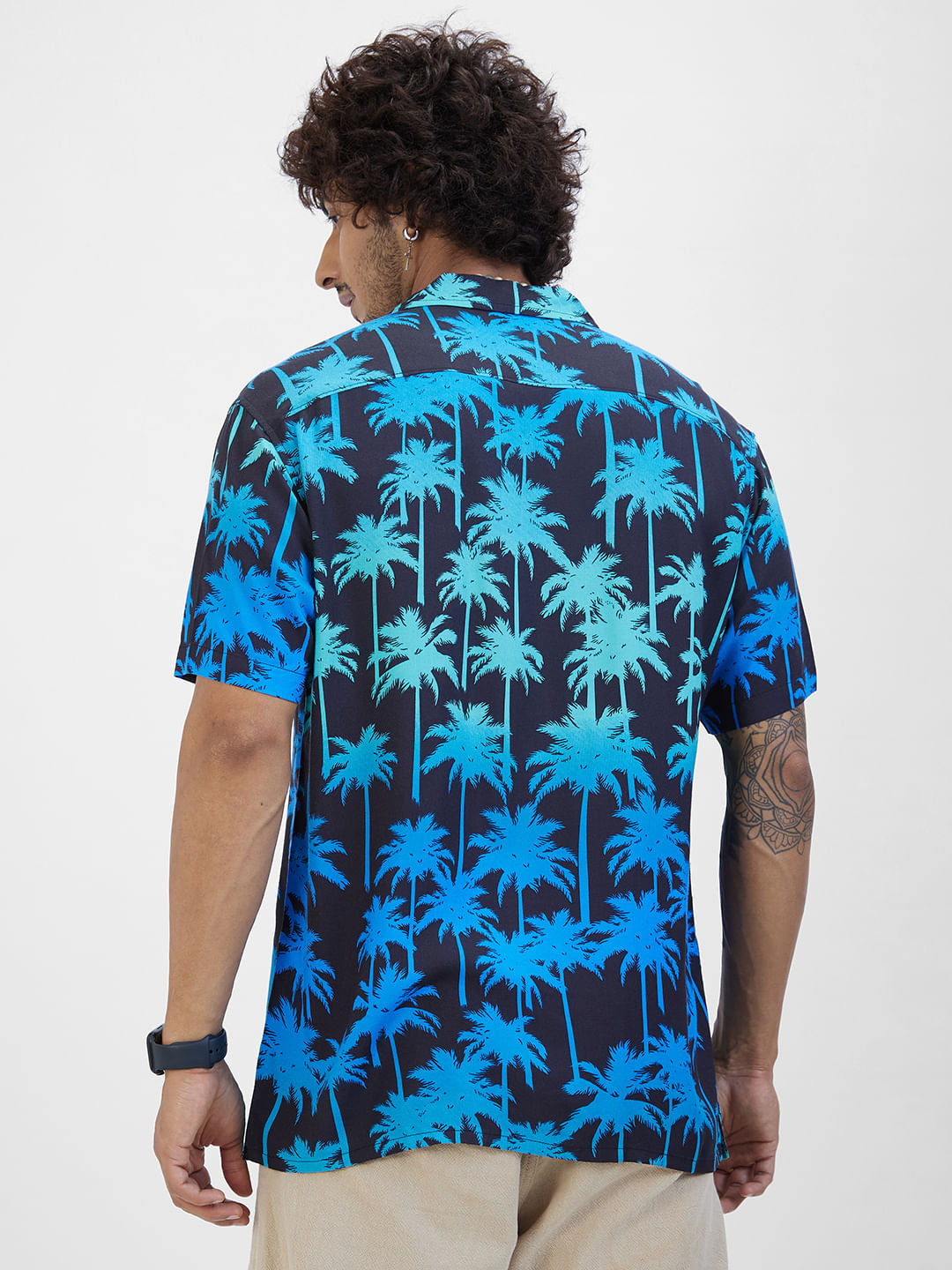 Vibrant Coco Tree Printed Notch Collar Oversized Shirt