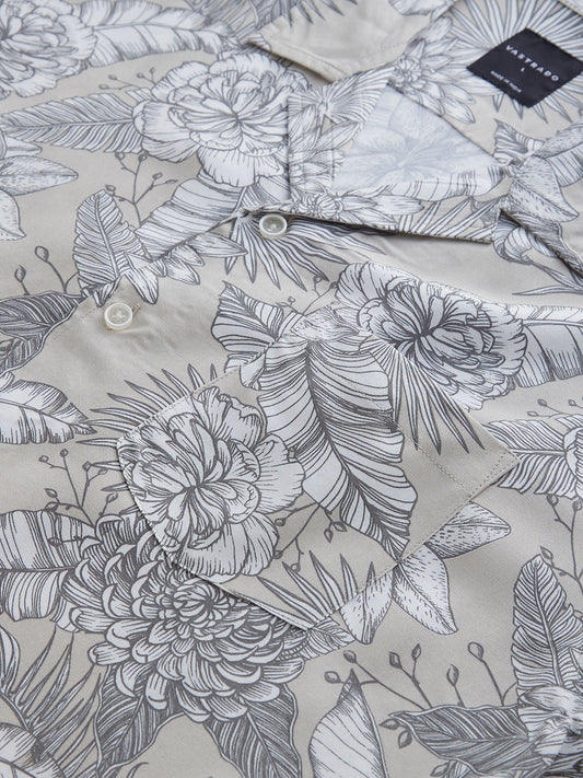 Grey Floral Printed Notch Collar Oversized Shirt