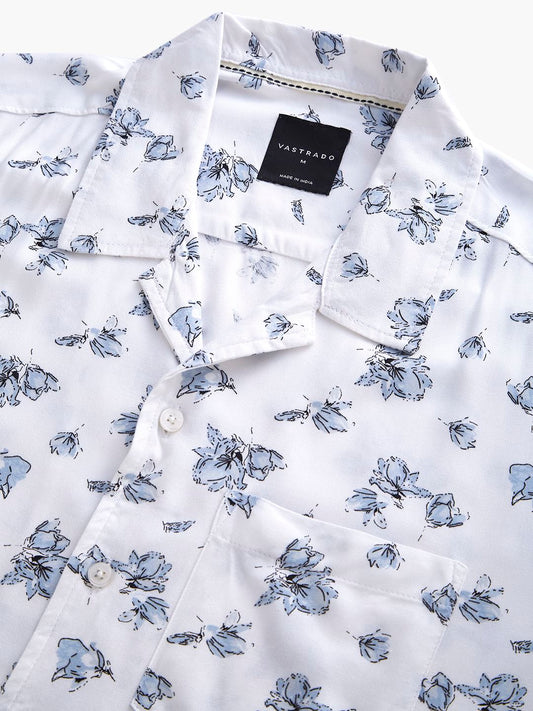White Floral Printed Notch Collar Oversized Shirt