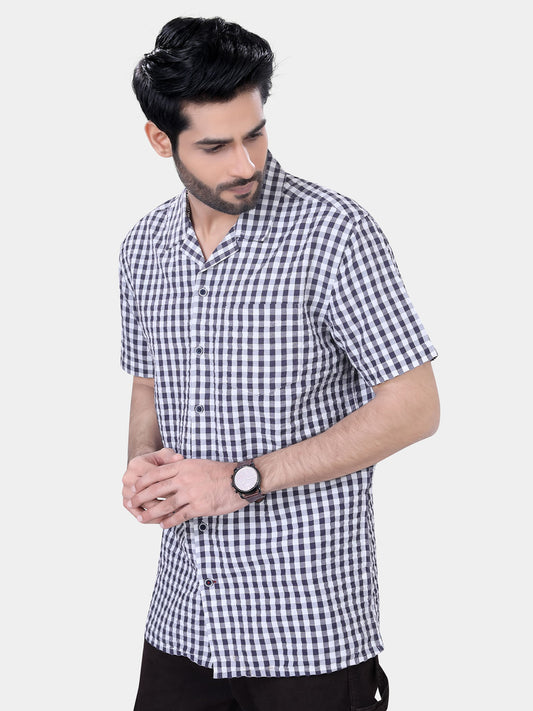 Grey and White Seersucker Checked Oversized Shirt
