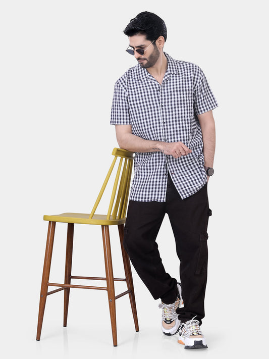Grey and White Seersucker Checked Oversized Shirt