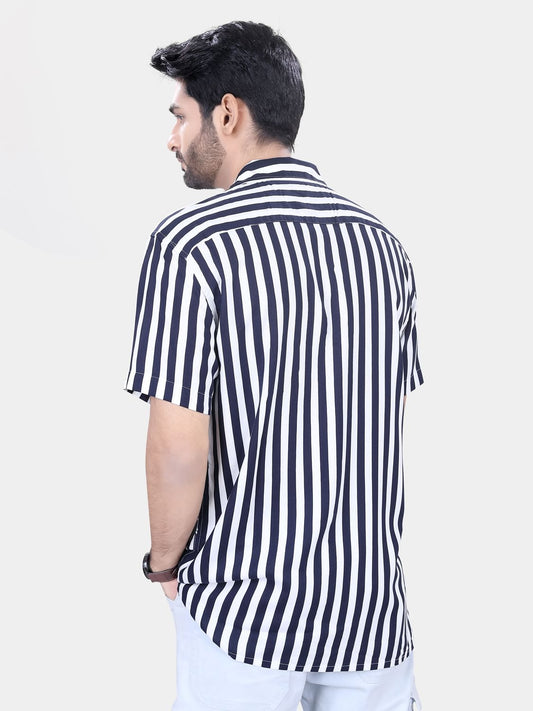 Navy And White Striped Resort Collar Oversized Shirt