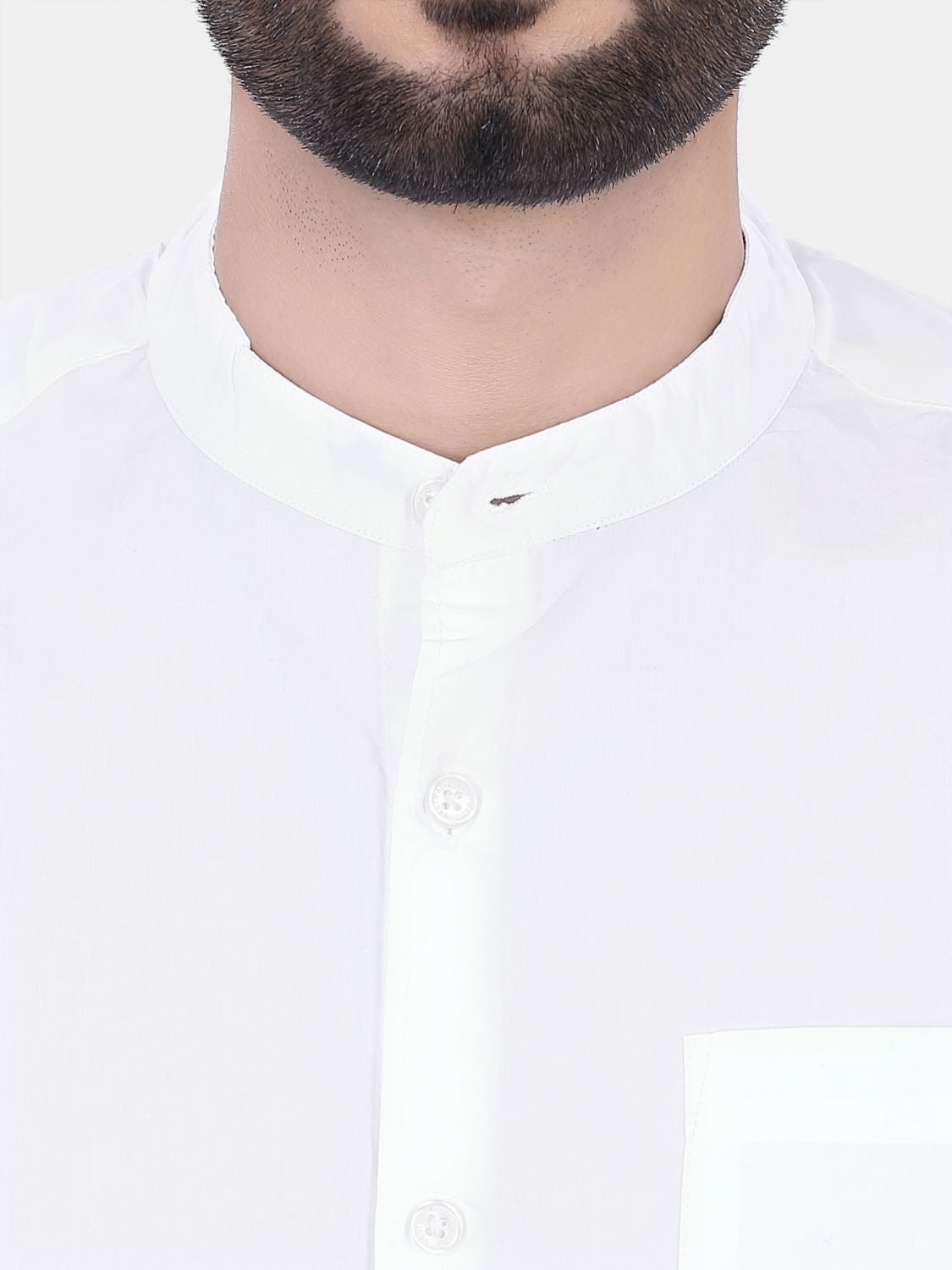 Mandarin Collar White Solid Shirt