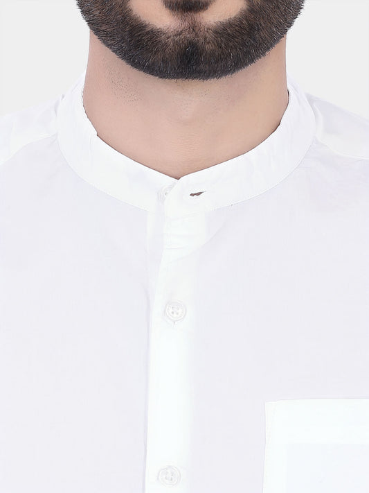 Mandarin Collar White Solid Shirt