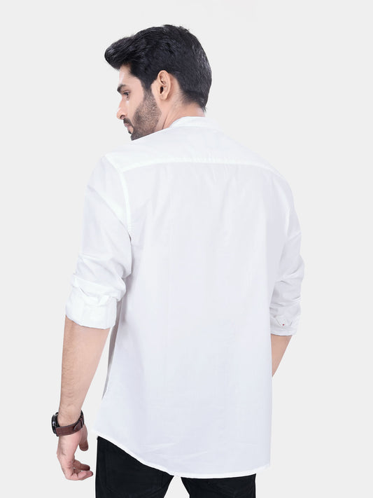 Mandarin Collar White Solid Shirt