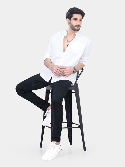 Mandarin Collar White Solid Shirt