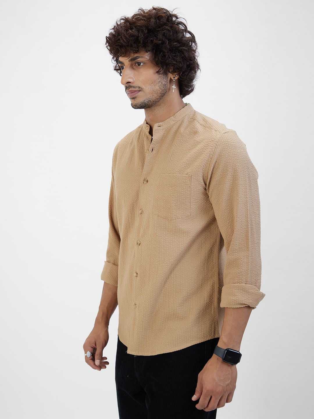 Camel Brown Seersucker Shirt