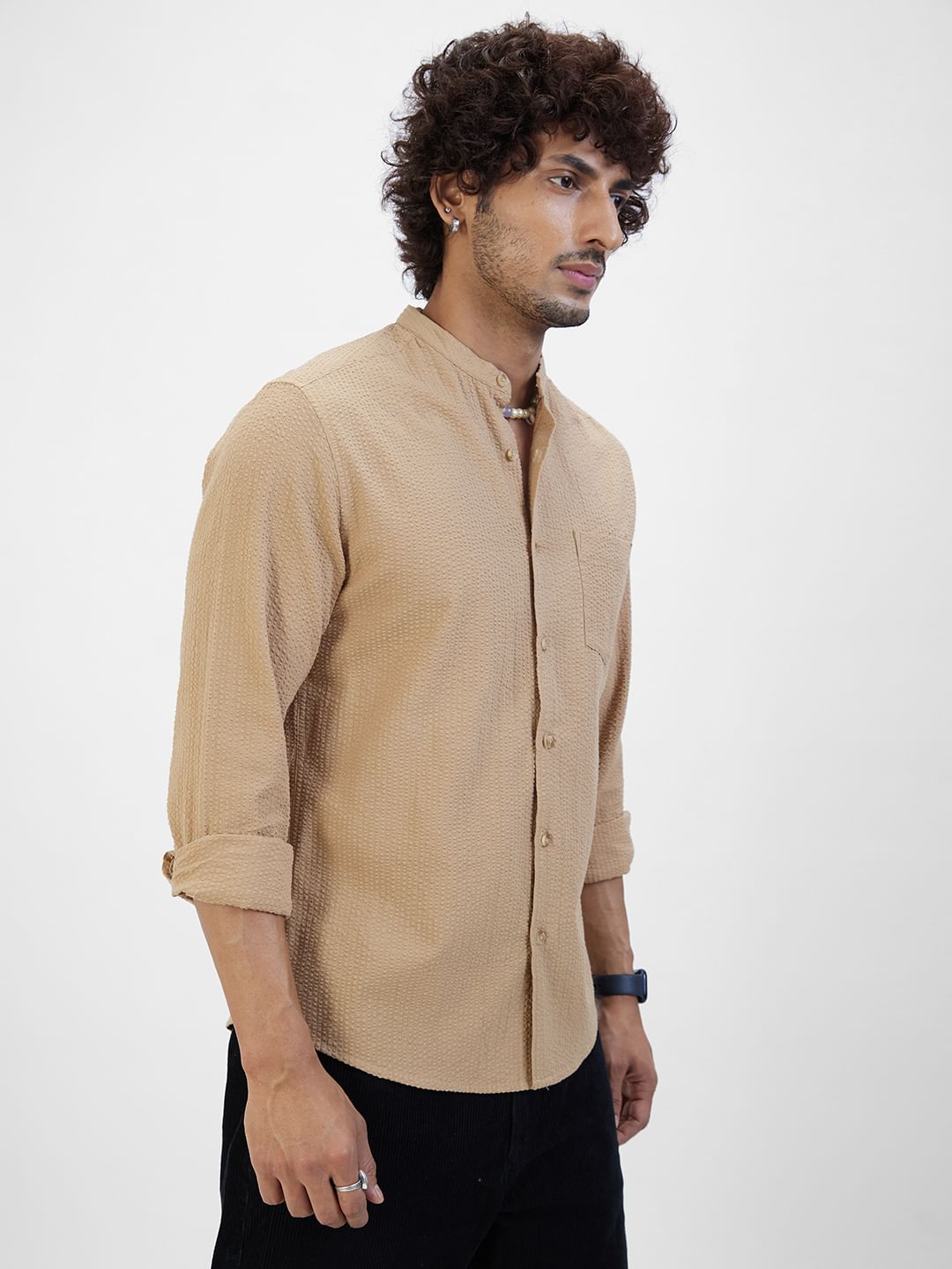 Camel Brown Seersucker Shirt