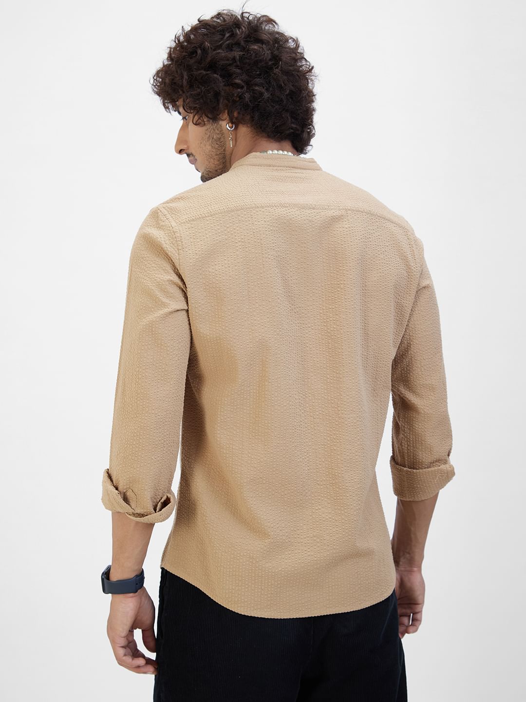 Camel Brown Seersucker Shirt