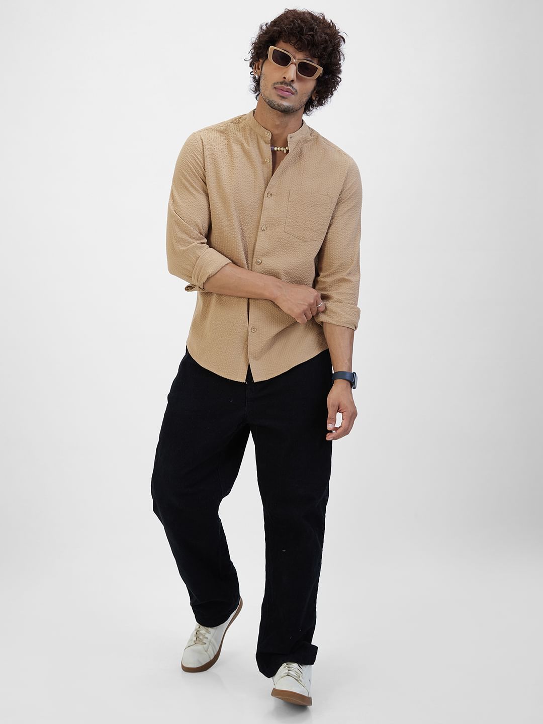 Camel Brown Seersucker Shirt