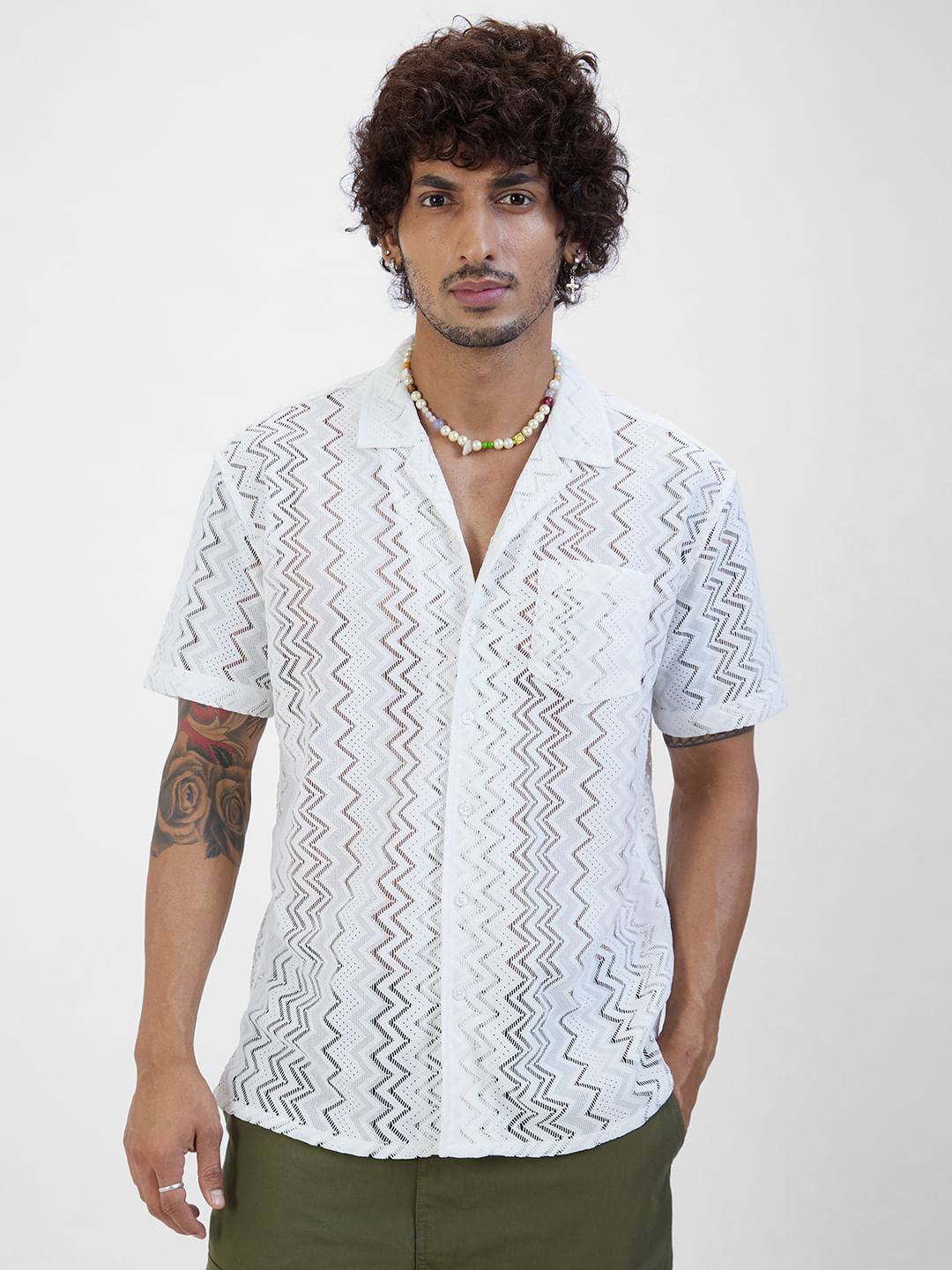 Stylish White Oversized Crochet Shirt