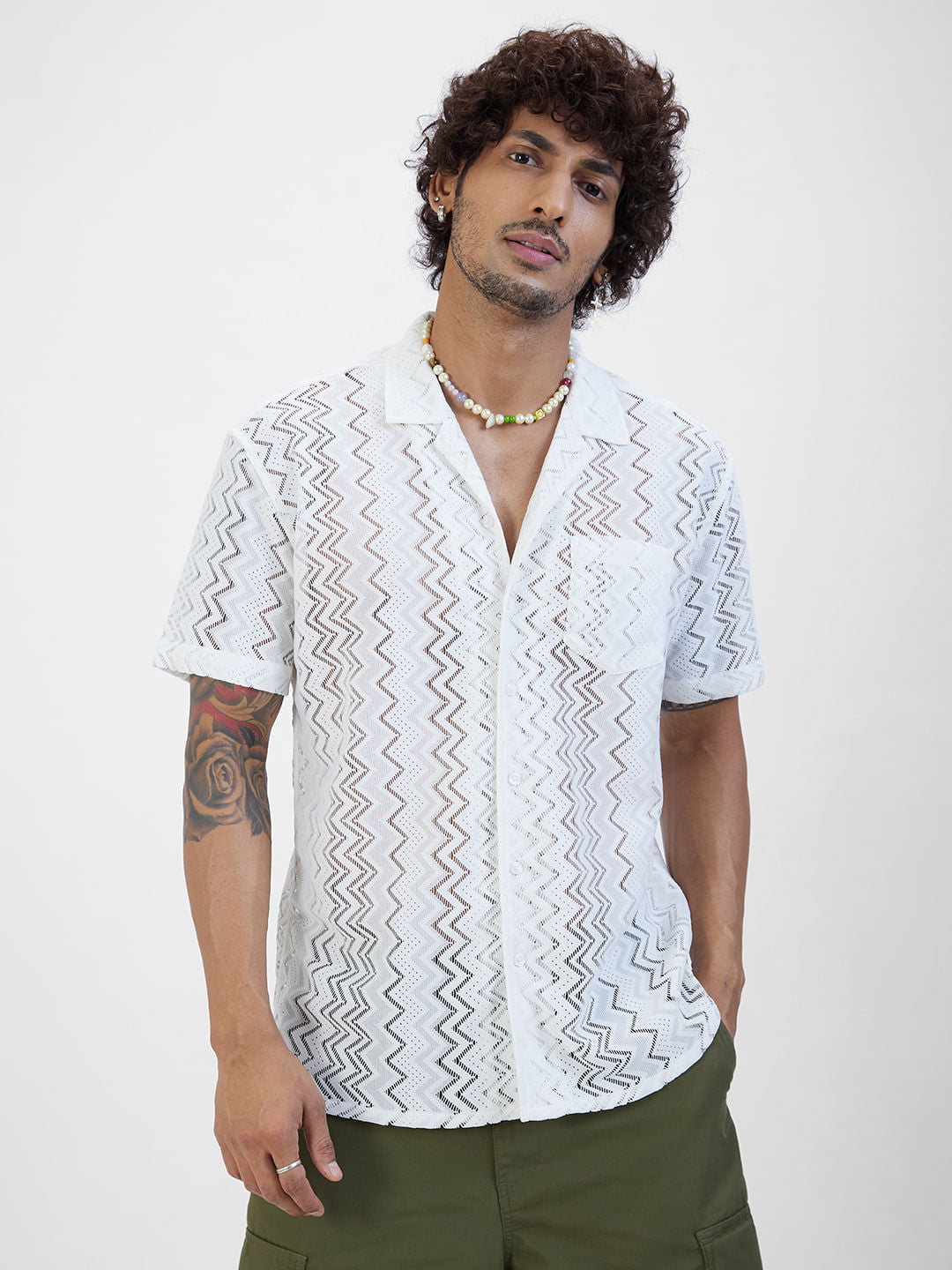 Stylish White Oversized Crochet Shirt