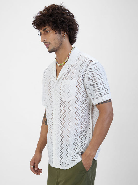 Stylish White Oversized Crochet Shirt