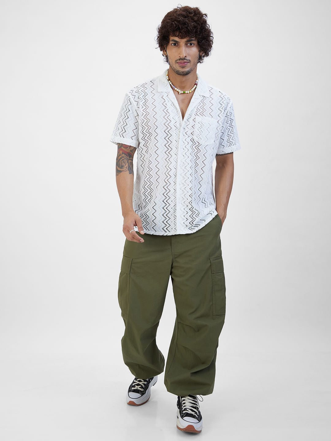 Stylish White Oversized Crochet Shirt