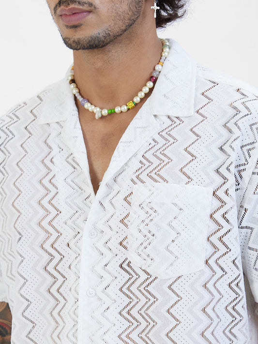 Stylish White Oversized Crochet Shirt