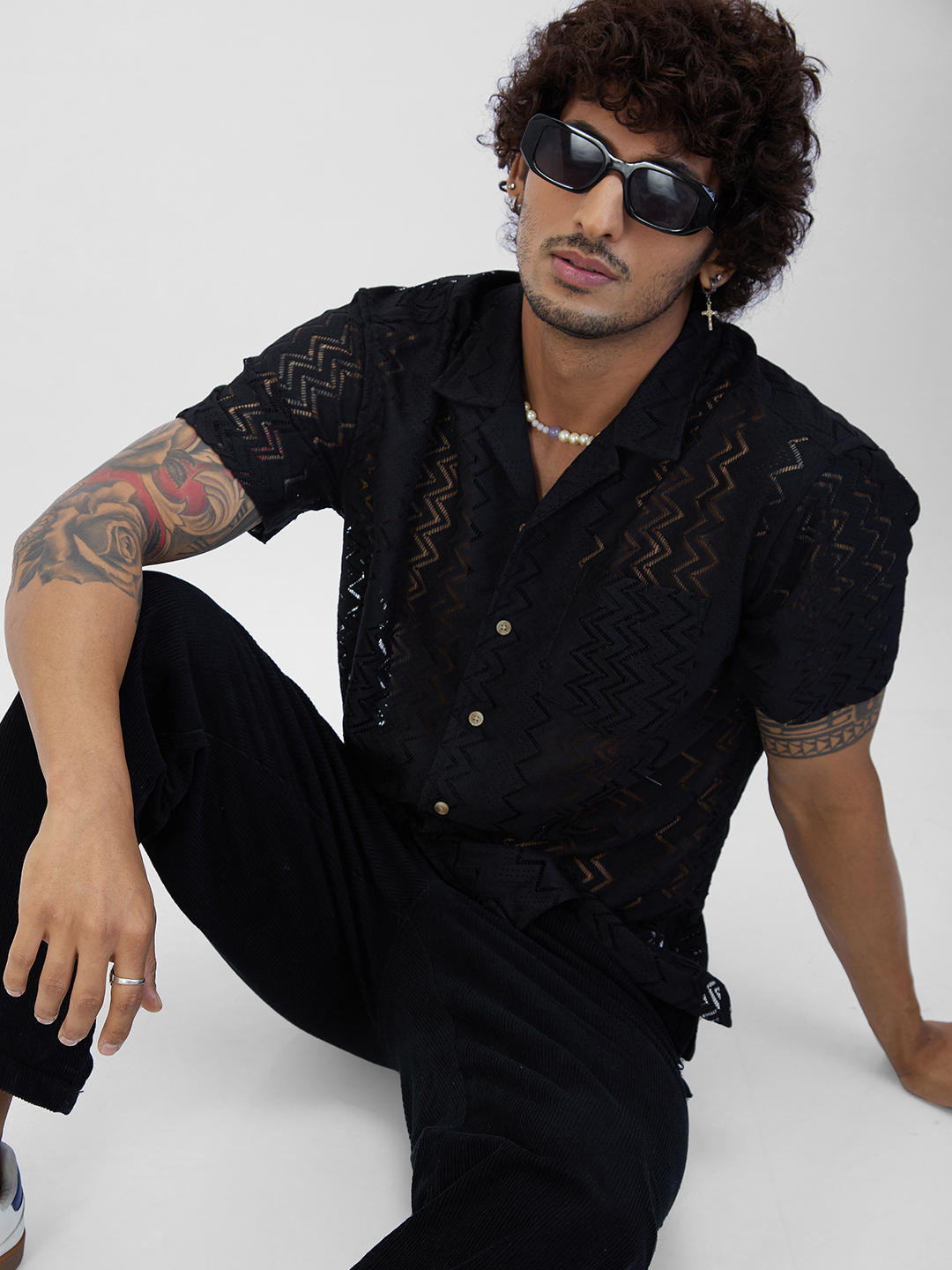 Classy Black Crochet Oversized Shirt