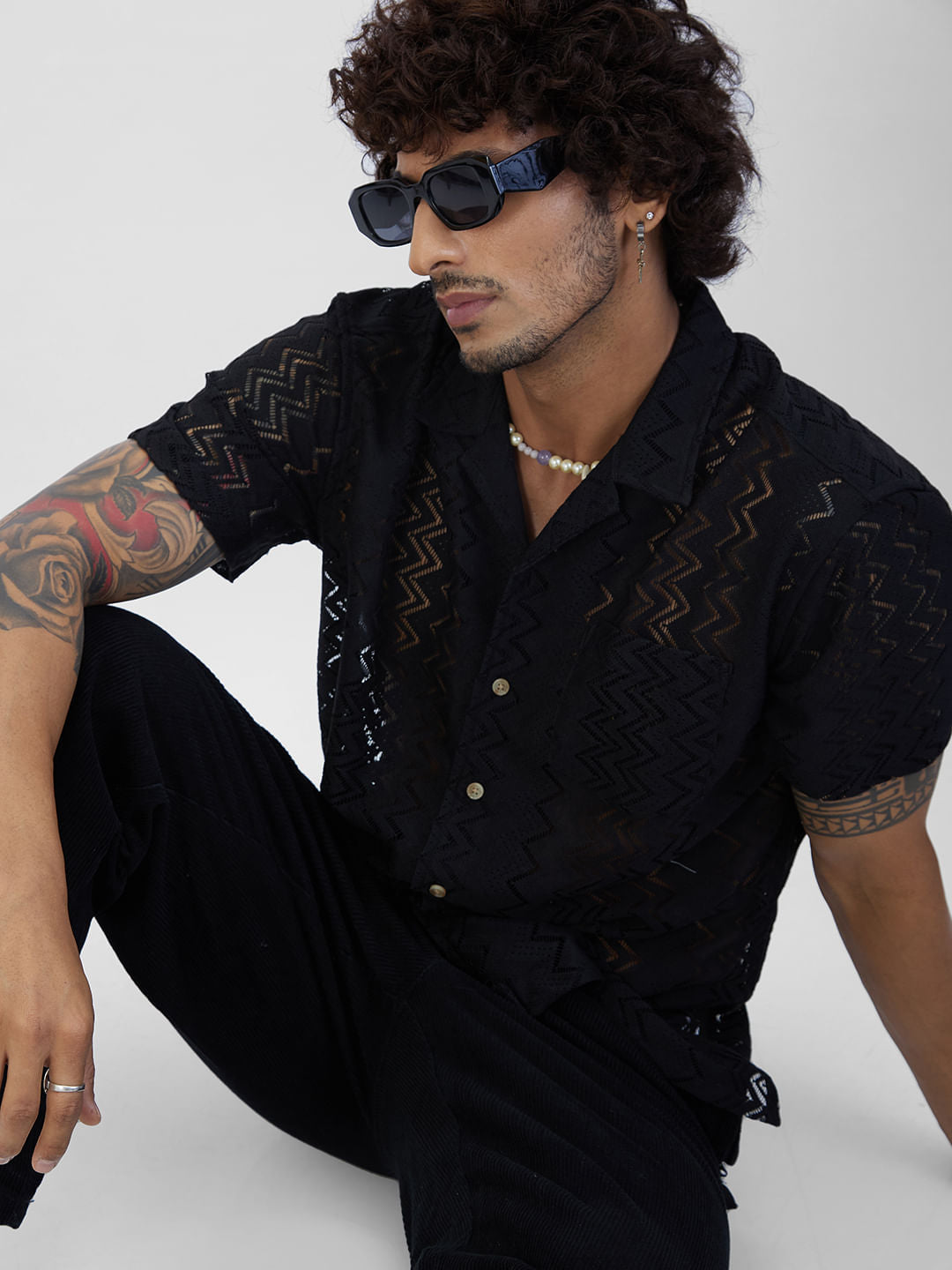 Classy Black Crochet Oversized Shirt