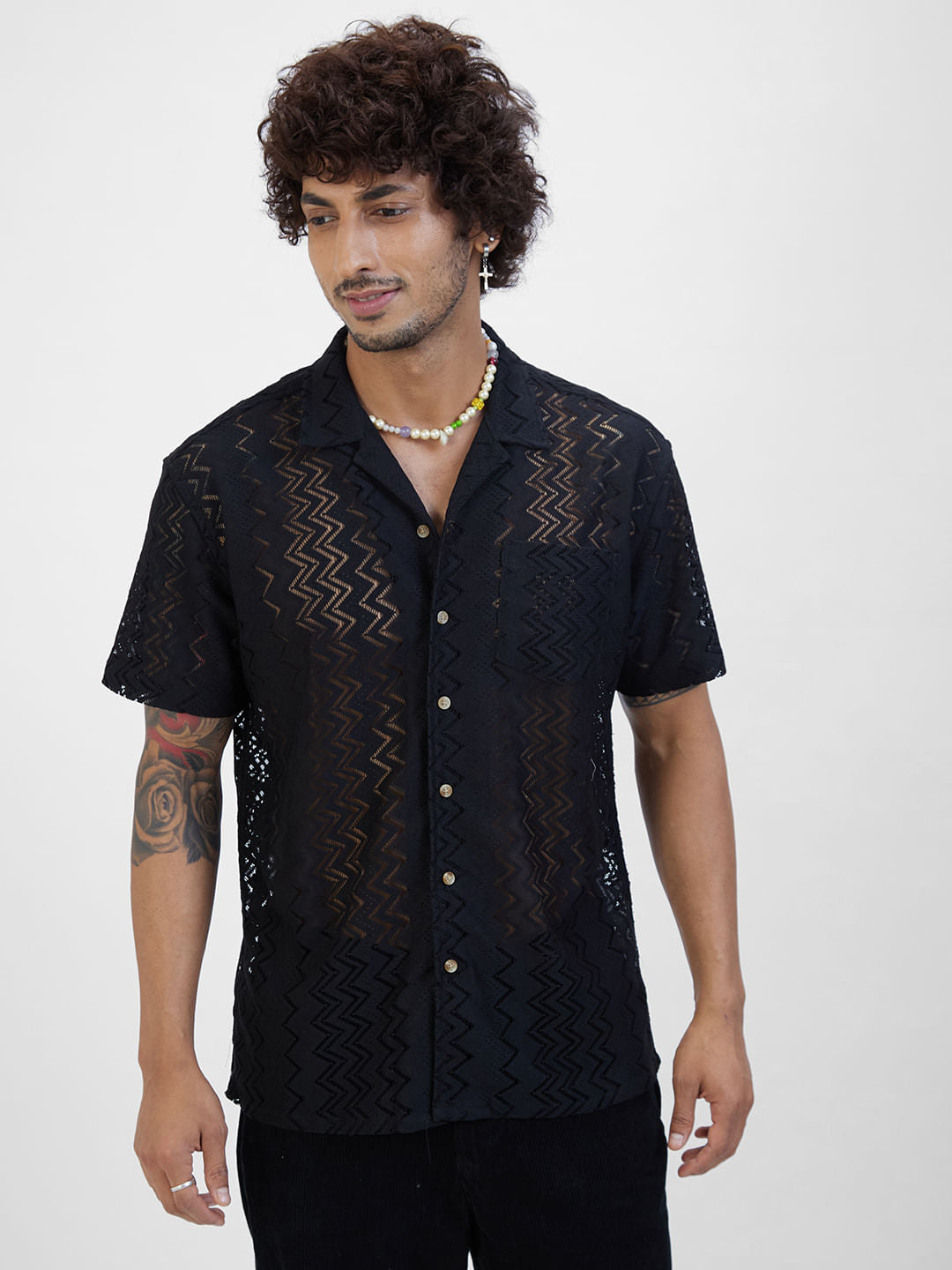 Classy Black Crochet Oversized Shirt