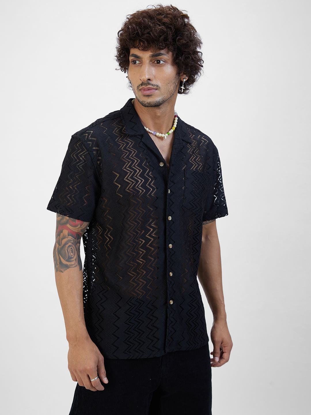 Classy Black Crochet Oversized Shirt