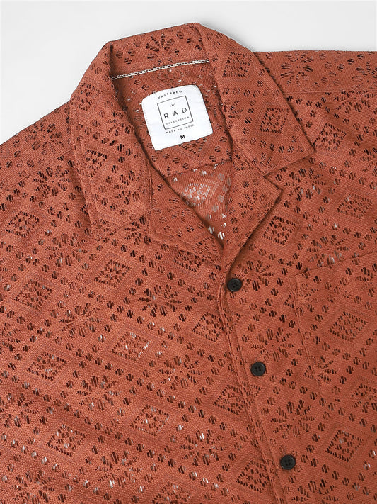 Coffee Brown Oversized Crochet Shirt
