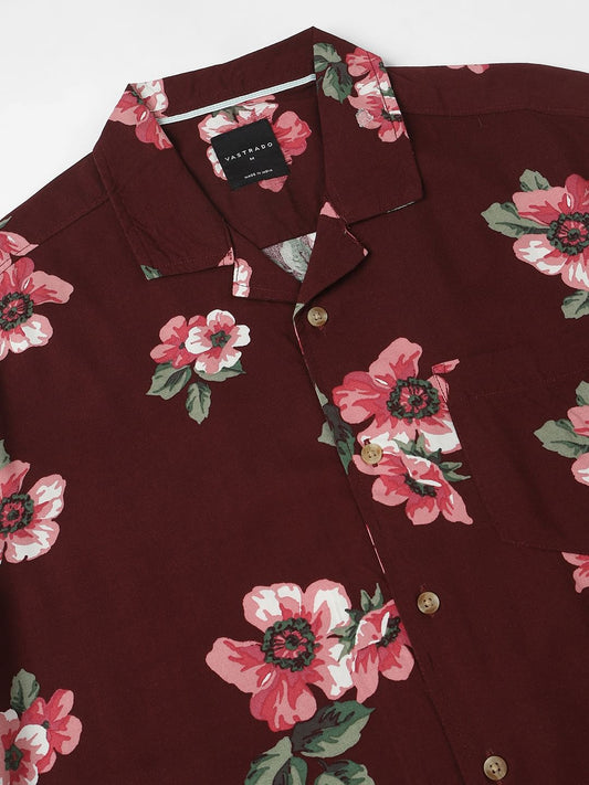 Maroon Floral Printed Oversized Shirt