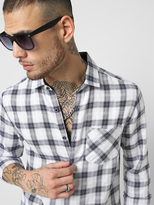 White & Navy Checkered Shirt