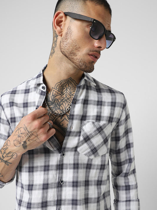 White & Navy Checkered Shirt