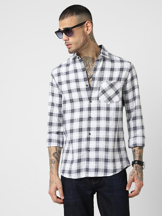 White & Navy Checkered Shirt