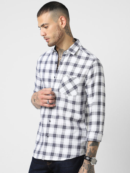 White & Navy Checkered Shirt