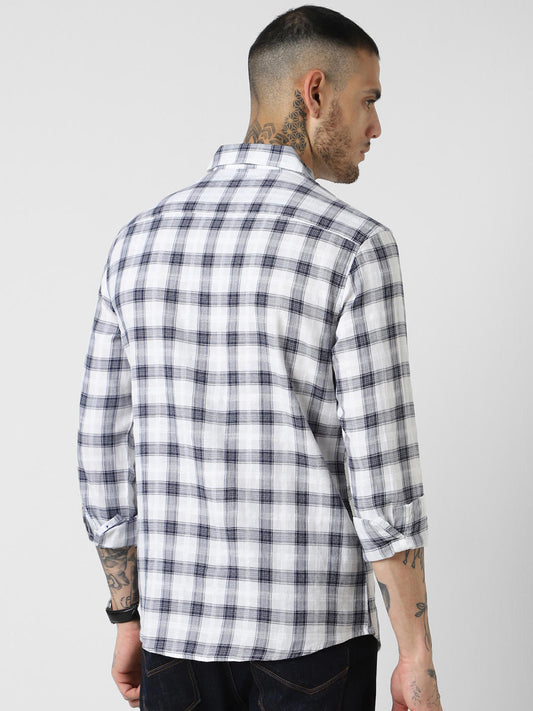 White & Navy Checkered Shirt