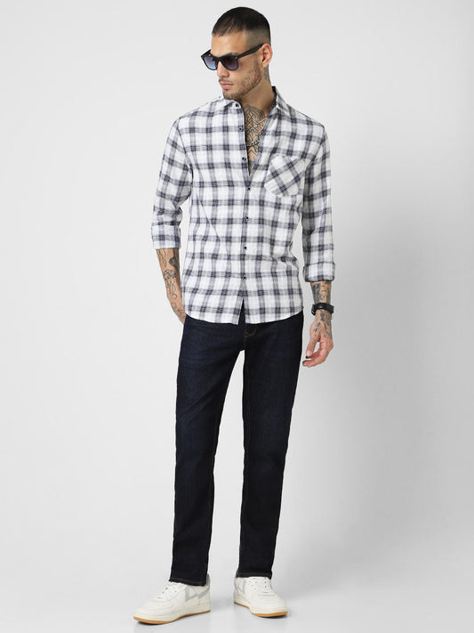 White & Navy Checkered Shirt