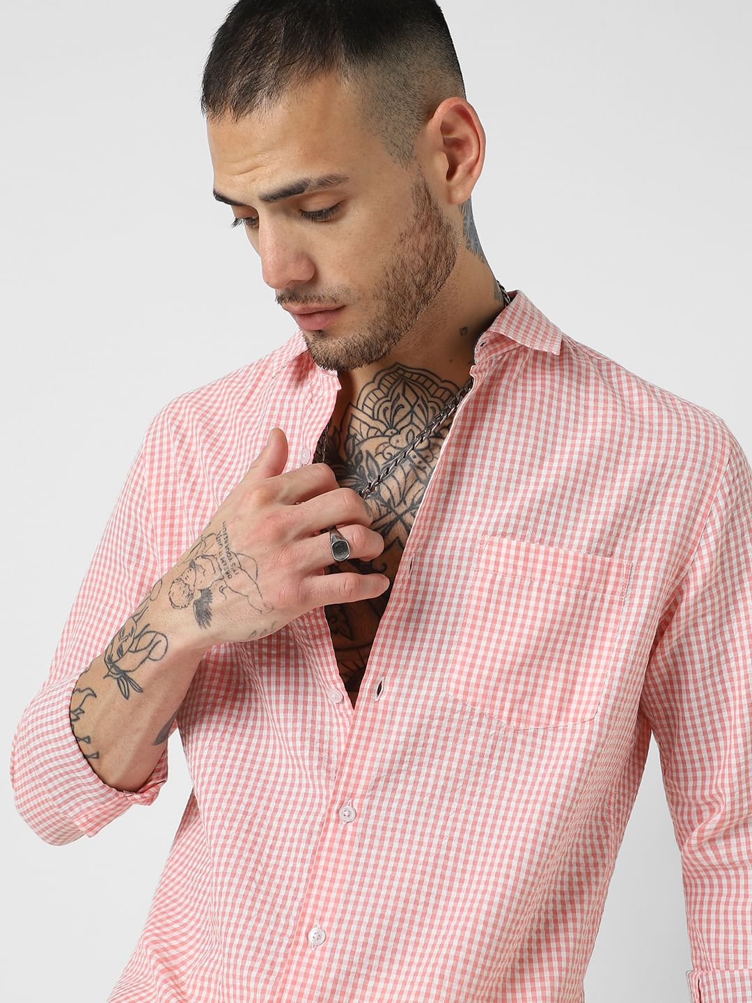 Tiny Pink Checkered Seersucker Shirt