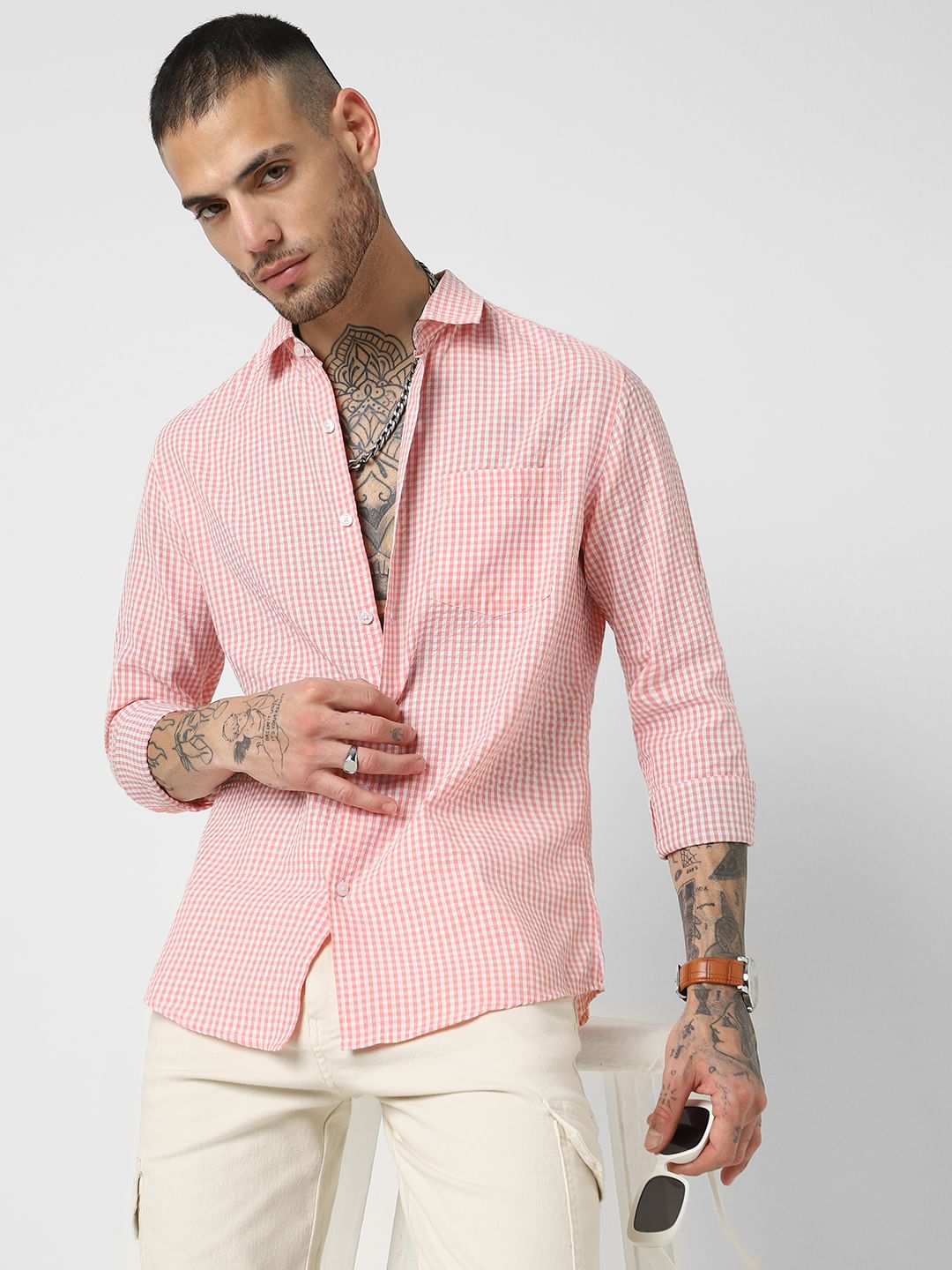 Tiny Pink Checkered Seersucker Shirt