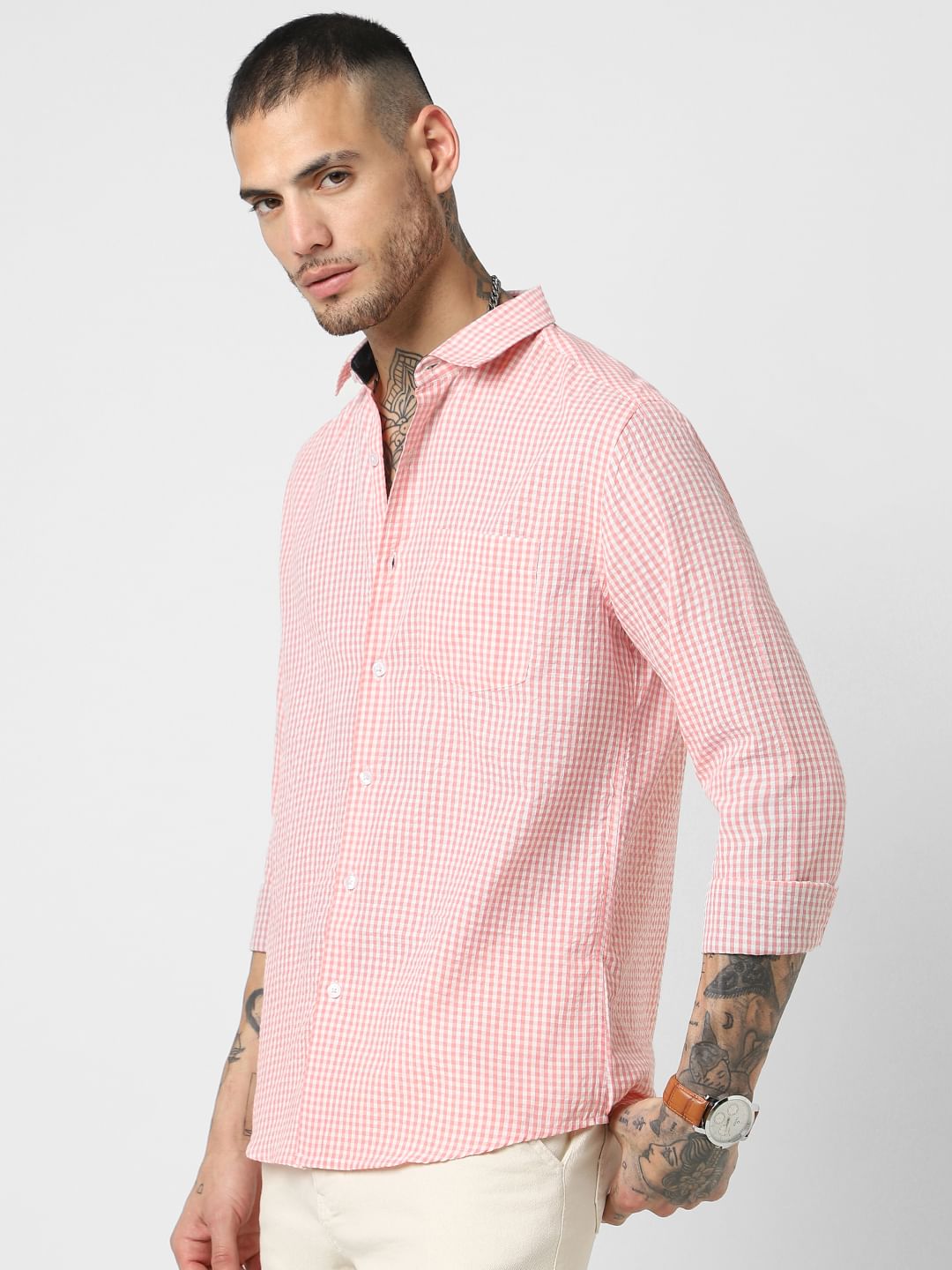 Tiny Pink Checkered Seersucker Shirt