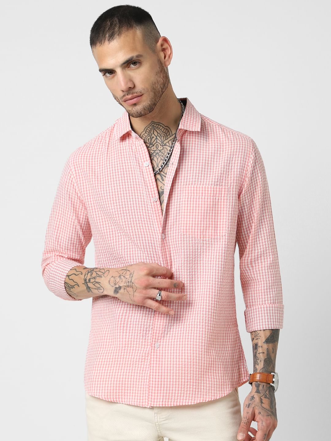 Tiny Pink Checkered Seersucker Shirt