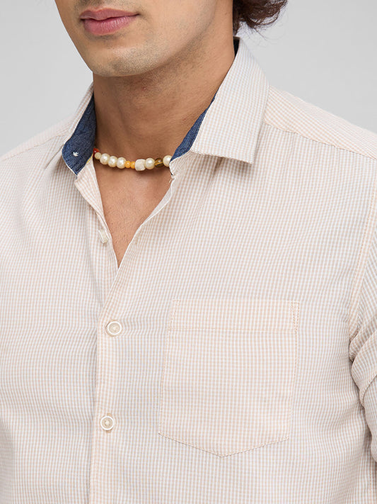 Beige Checked Seersucker Shirt