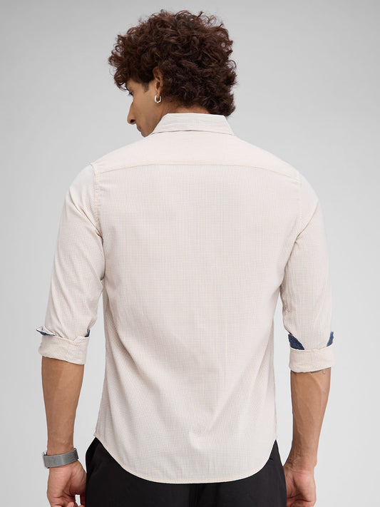 Beige Checked Seersucker Shirt