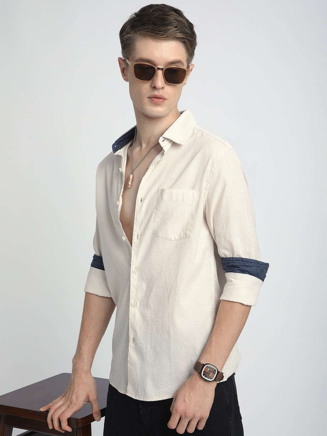 Coastal Dune Striped Seersucker Shirt