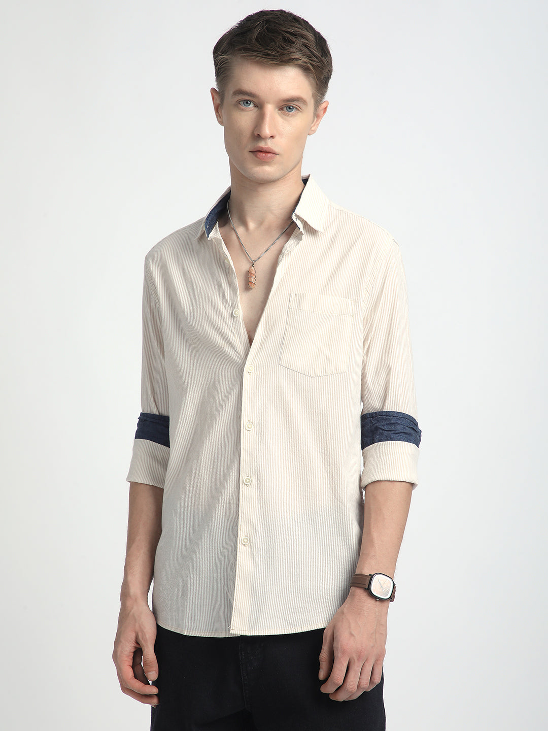 Coastal Dune Striped Seersucker Shirt